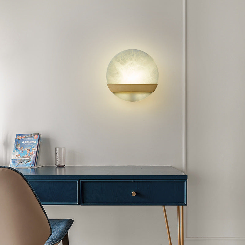 Modern Minimalist Round Copper Marble LED Wall Sconce Lamp For Bedroom