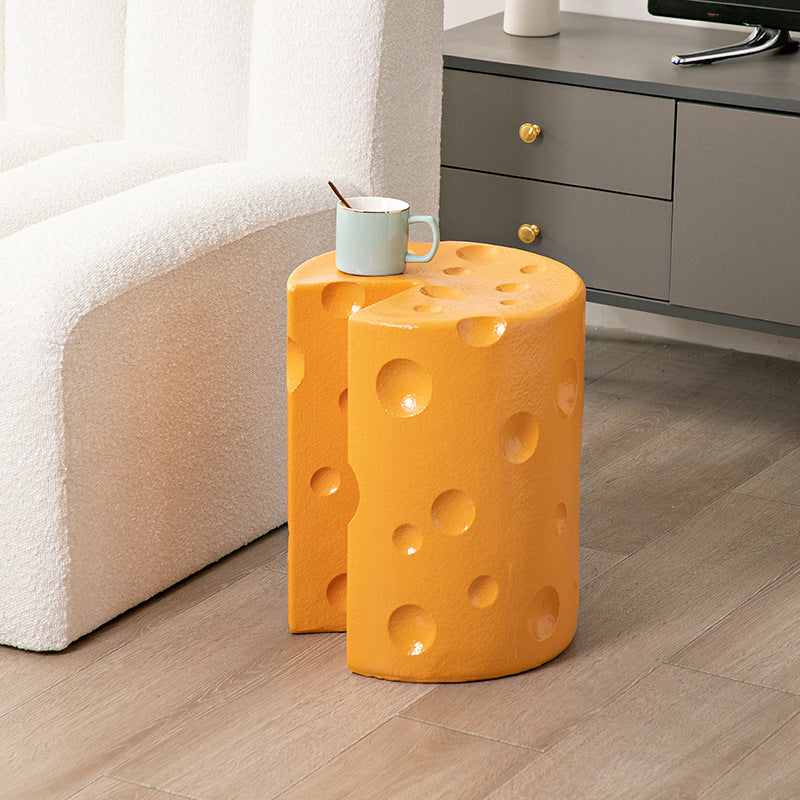 Contemporary Creative Kids Round Cylinder Cheese Resin Side Table For Bedroom