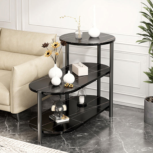 Contemporary Luxury Oval Iron Density Board End Table 3-Tier For Living Room