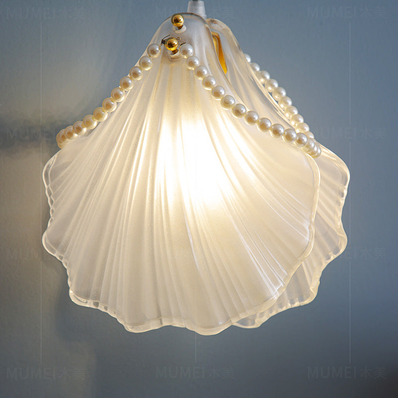 Modern Art Deco Shell Iron Glass 1-Light Pendant Light For Bedroom