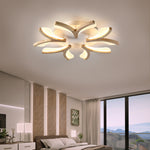 Contemporary Scandinavian Branch Flower Wood Iron Acrylic LED Semi-Flush Mount Ceiling Light For Living Room