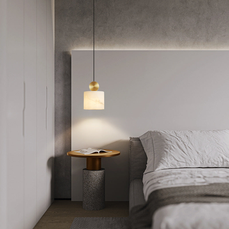 Modern Minimalist Cylinder Cone Half Round Copper Stone 1-Light Pendant Light For Bedroom