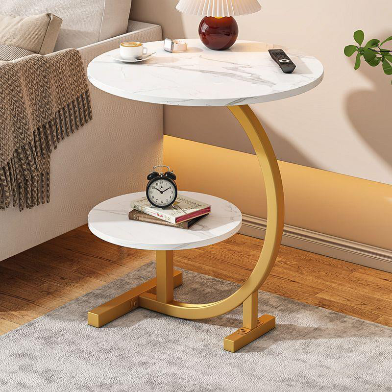 Modern Simplicity Round C Shape Plate Carbon Steel End Table 2-Tier For Living Room