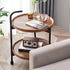 Modern Minimalist Round Iron Wood Coffee Table 2-Tier For Living Room