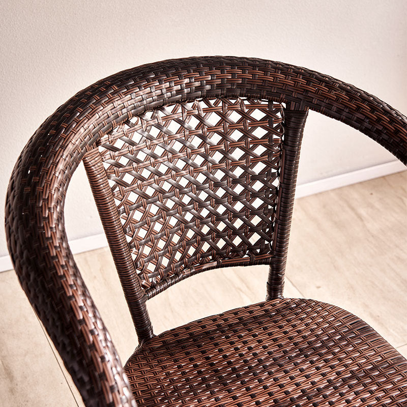 Traditional Vintage Curved Square PE Rattan Iron Wood Dining Chair Backrest Arm For Dining Room