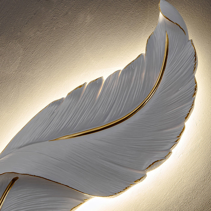 Contemporary Nordic Feather Hardware Resin LED Wall Sconce Lamp For Living Room