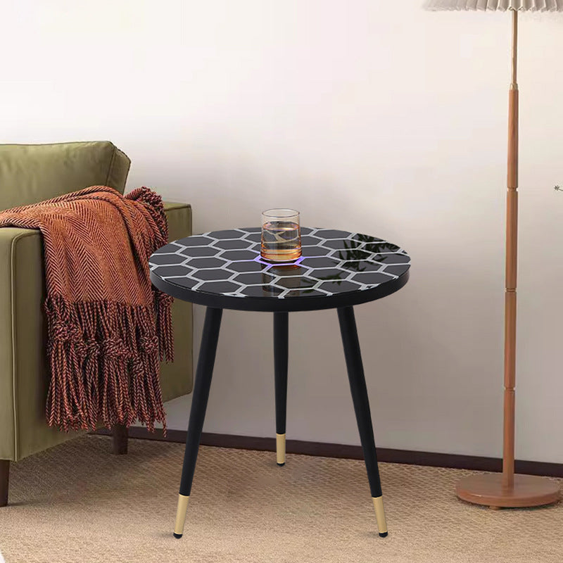 Modern Minimalist Round Sensorable Glass Carbon Steel Coffee Table For Living Room