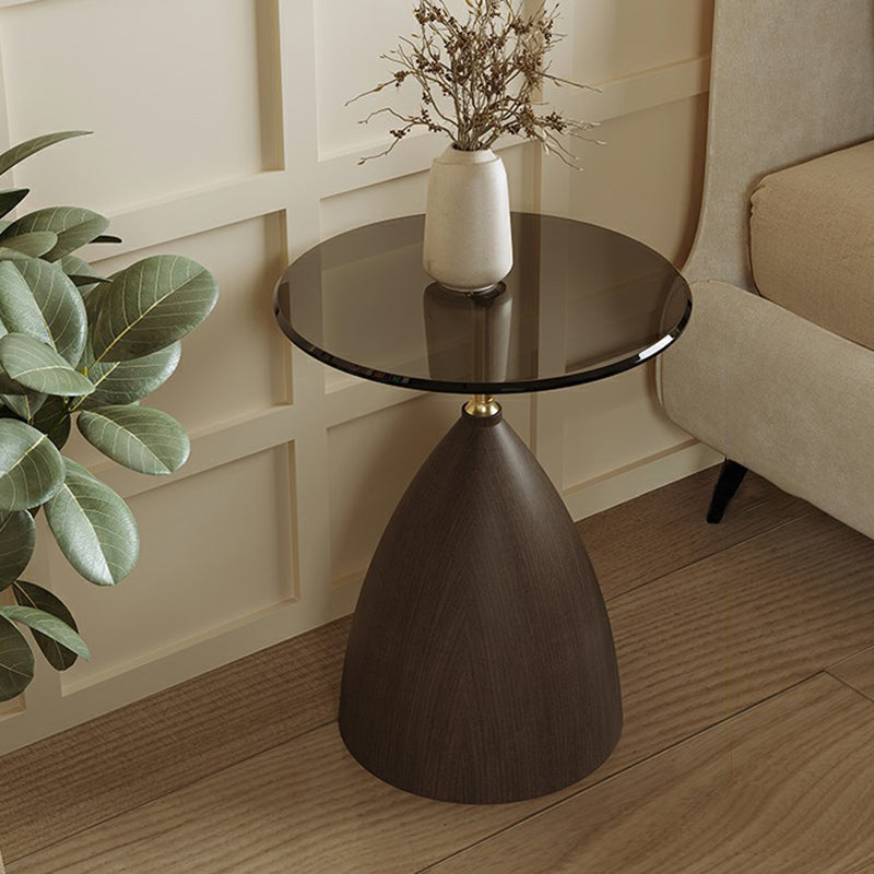 Modern Minimalist Round Cone Base Glass Carbon Steel End Table For Living Room