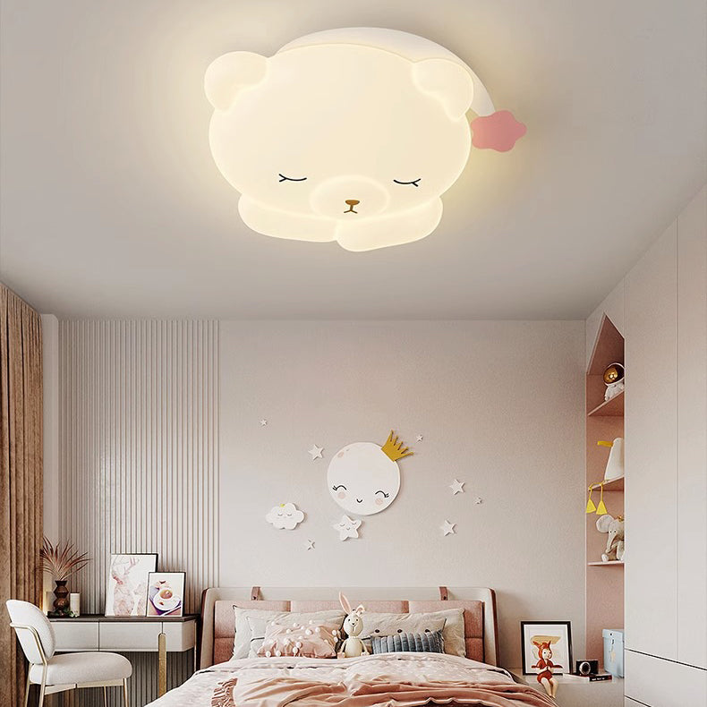 Modern Art Deco Kids Iron PE Bear LED Flush Mount Ceiling Light For Bedroom