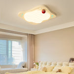 Contemporary Creative Kids Ruffled Egg Shaped Square Iron PE LED Flush Mount Ceiling Light For Bedroom