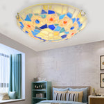 Contemporary Creative Round Shell Stained Glass 2/3/4 Light Flush Mount Ceiling Light For Living Room