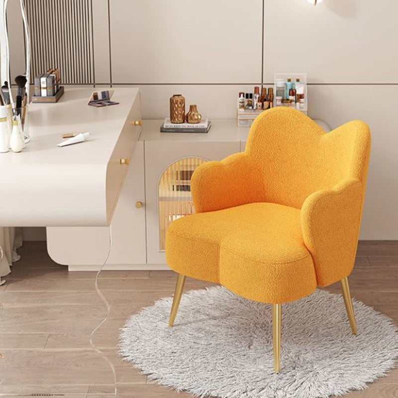 Modern Minimalist Cream Curve Lambswool Metal Vanity Stool Backrest Arm For Bedroom