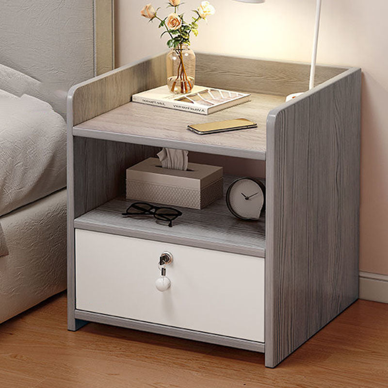 Modern Minimalist Rectangular Desktop Density Board Nightstand 1/2/3-Drawer For Bedroom