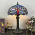 Traditional Tiffany Metal Hardware Glass Semicircular Dragonfly Flower Water Drop 1-Light Table Lamp For Bedroom