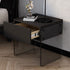 Modern Minimalist Rectangular Wood Plank Glass Nightstand 1-Drawer For Bedroom