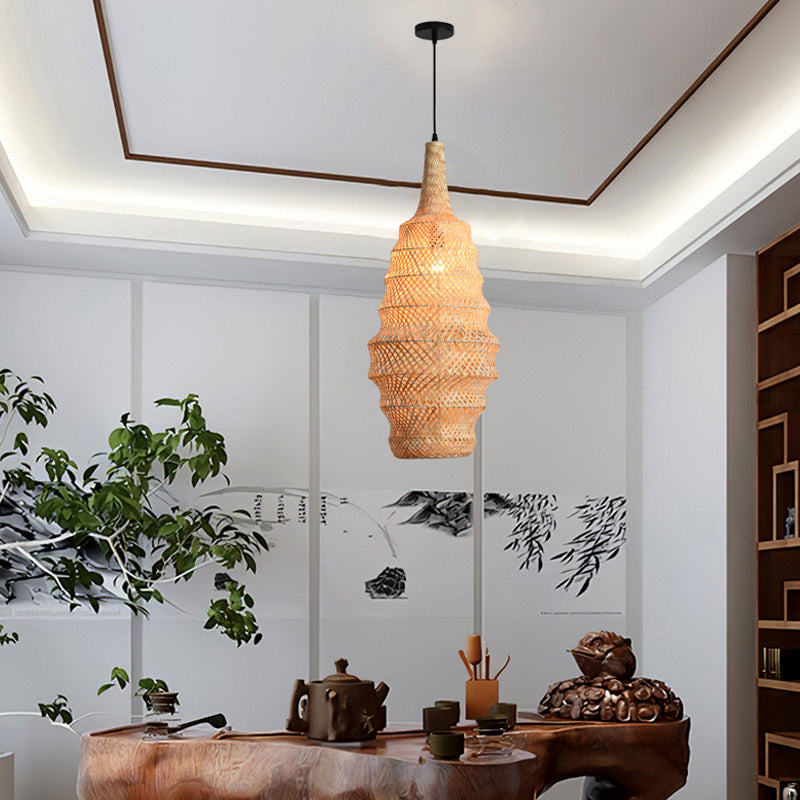 Traditional Chinese Conch Shape Hardware Bamboo 1-Light Pendant Light For Living Room