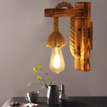 Contemporary Industrial Wood Hemp Rope Iron Glass Cubic Pendant 1-Light Wall Sconce Lamp For Hallway