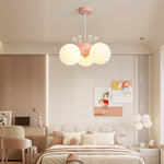 Contemporary Creative Cream Hardware Crystal Decor PE Round Shade 3-Light Kids Chandelier For Living Room