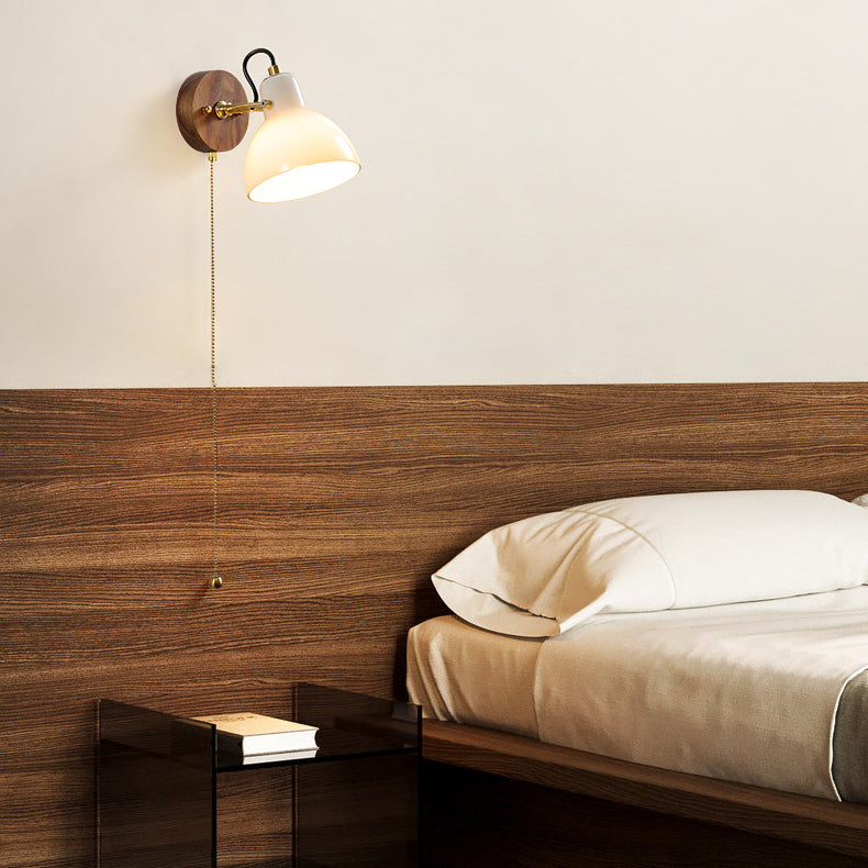 Contemporary Simplicity Copper Wood Glass Round Conic 1-Light Wall Sconce Lamp For Bedside