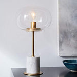 Modern Minimalist Round Ball Cylinder Marble Base Iron Glass 1-Light Table Lamp For Living Room