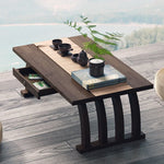 Traditional Japanese Curved Rectangle Bamboo End Table 1-Tier For Living Room