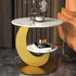 Modern Luxury Round Crescent Moon Frame Slab Carbon Steel End Table 2-Tray For Living Room