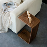 Contemporary Nordic Rectangular Square C Shape Wood Walnut End Table Embedded For Living Room