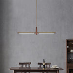 Contemporary Scandinavian Copper Brass Wood Strip LED Kitchen Island Light Chandelier For Dining Room