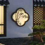 Traditional Chinese Waterproof Clover-like Bamboo Pattern Iron Acrylic LED Outdoor Wall Sconce Lamp For Garden