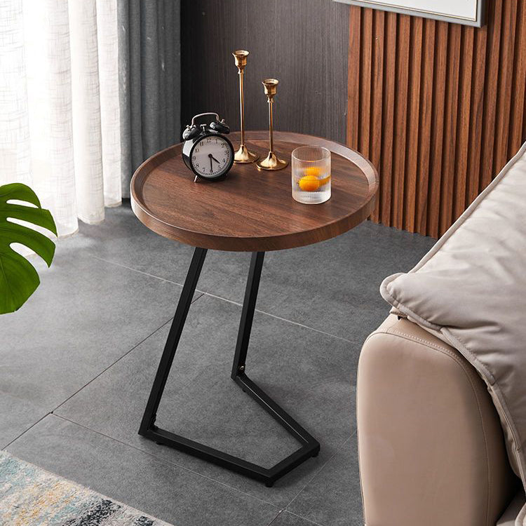 Modern Minimalist Imitation Walnut Grain Round Tray Top End Table For Living Room