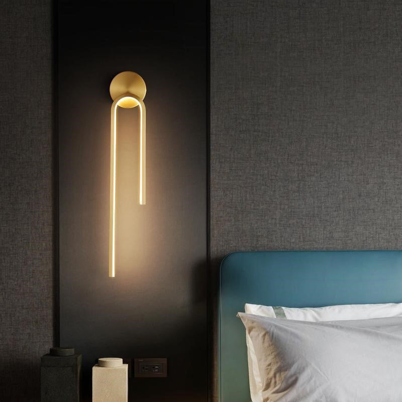 Modern Minimalist Copper Aluminum Round Hook LED Wall Sconce Lamp For Bedroom