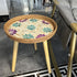 Traditional Rustic Handmade Shell Round Wood Rattan Side Table For Living Room