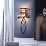 Modern Luxury Half Round Oval Iron Crystal 2-Light Wall Sconce Lamp For Bedroom