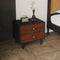 Contemporary Retro Rectangular Wood Grain Metal Nightstand 2-Drawer For Bedroom