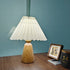 Contemporary Scandinavian Trapezoidal Pleated Fabric Wood 1-Light Table Lamp For Bedroom