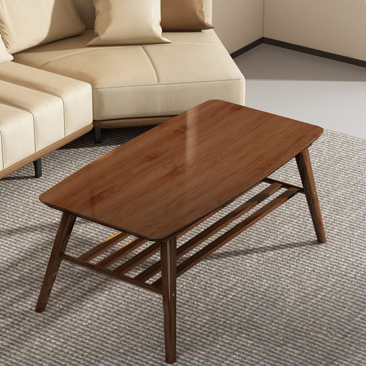 Modern Minimalist Rectangular Wood Coffee Table 2-Tier For Living Room