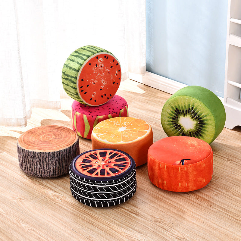 Contemporary Creative Fruit Pattern Round Fabric Pouf Footstool For Living Room