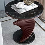 Contemporary Scandinavian Round Stepped Marble Metal Coffee Table For Living Room