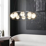 Contemporary Scandinavian Iron Glass Ball Round Strip LED Chandelier For Dinning Room