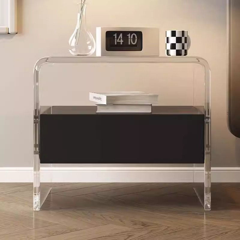 Modern Minimalist Rectangular Acrylic Wood Metal Nightstand 1-Shelf For Bedroom