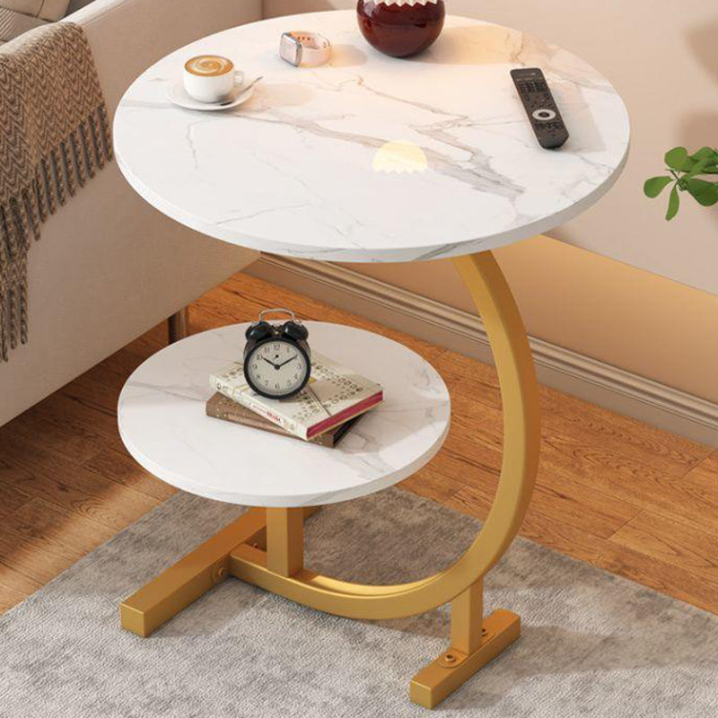 Modern Simplicity Round C Shape Plate Carbon Steel End Table 2-Tier For Living Room