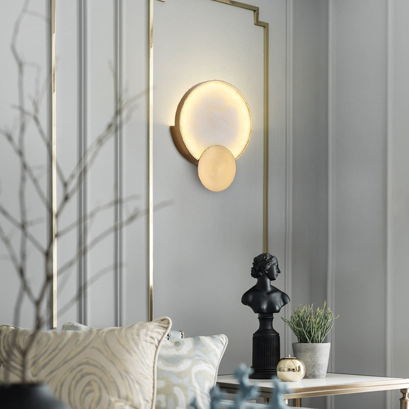 Modern Minimalist Round Iron Marble LED Wall Sconce Lamp For Living Room