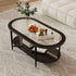 Contemporary Retro Elliptical Weaving Glass Iron Coffee Table 2-Tier For Living Room
