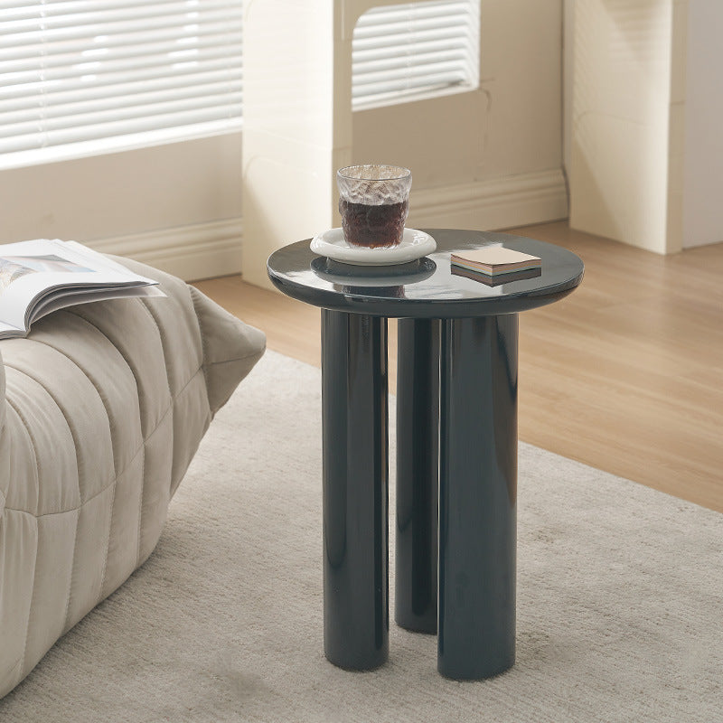 Contemporary Scandinavian Round Wood Column Base End Table For Living Room