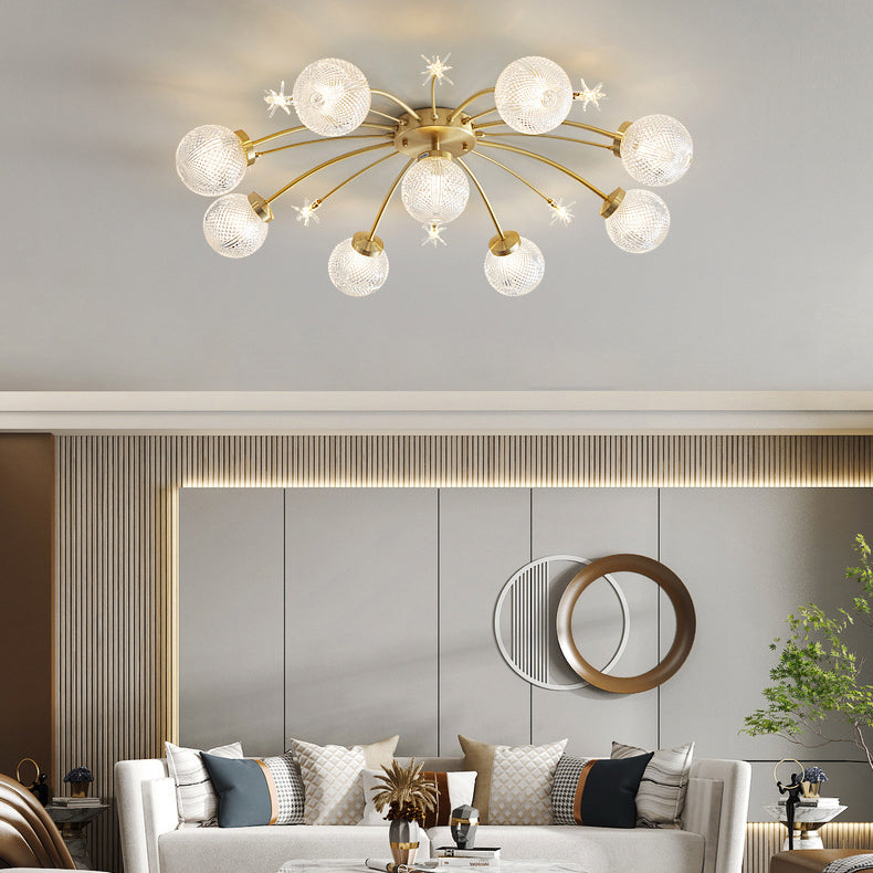 Modern Luxury Branch Orb Star Full Copper Glass 9/13/17 Light Semi-Flush Mount Ceiling Light For Living Room