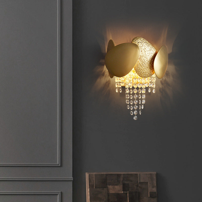 Contemporary Luxury Irregular Oval Piece Iron Crystal 2-Light Wall Sconce Lamp For Living Room