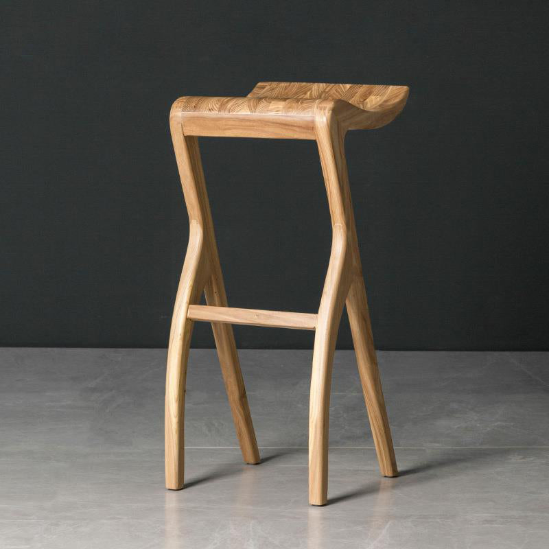 Traditional Japanese Curved Ash Wood Bar Stool Footrest For Dining Room