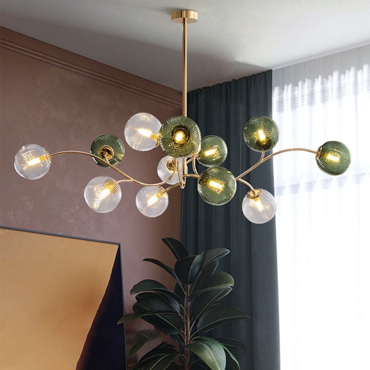 Contemporary Nordic Branch Line Orb Hardware Glass 6/8/12 Light Chandelier For Living Room