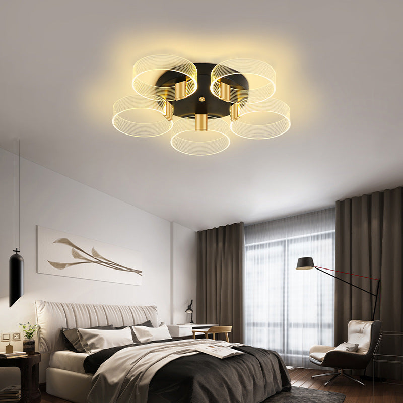 Modern Minimalist Multi Round Aluminum Acrylic LED Semi-Flush Mount Ceiling Light For Living Room