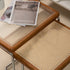 Traditional Vintage Square Solid Wood Rattan Glass Stainless Steel Coffee Table 4-Leg For Living Room